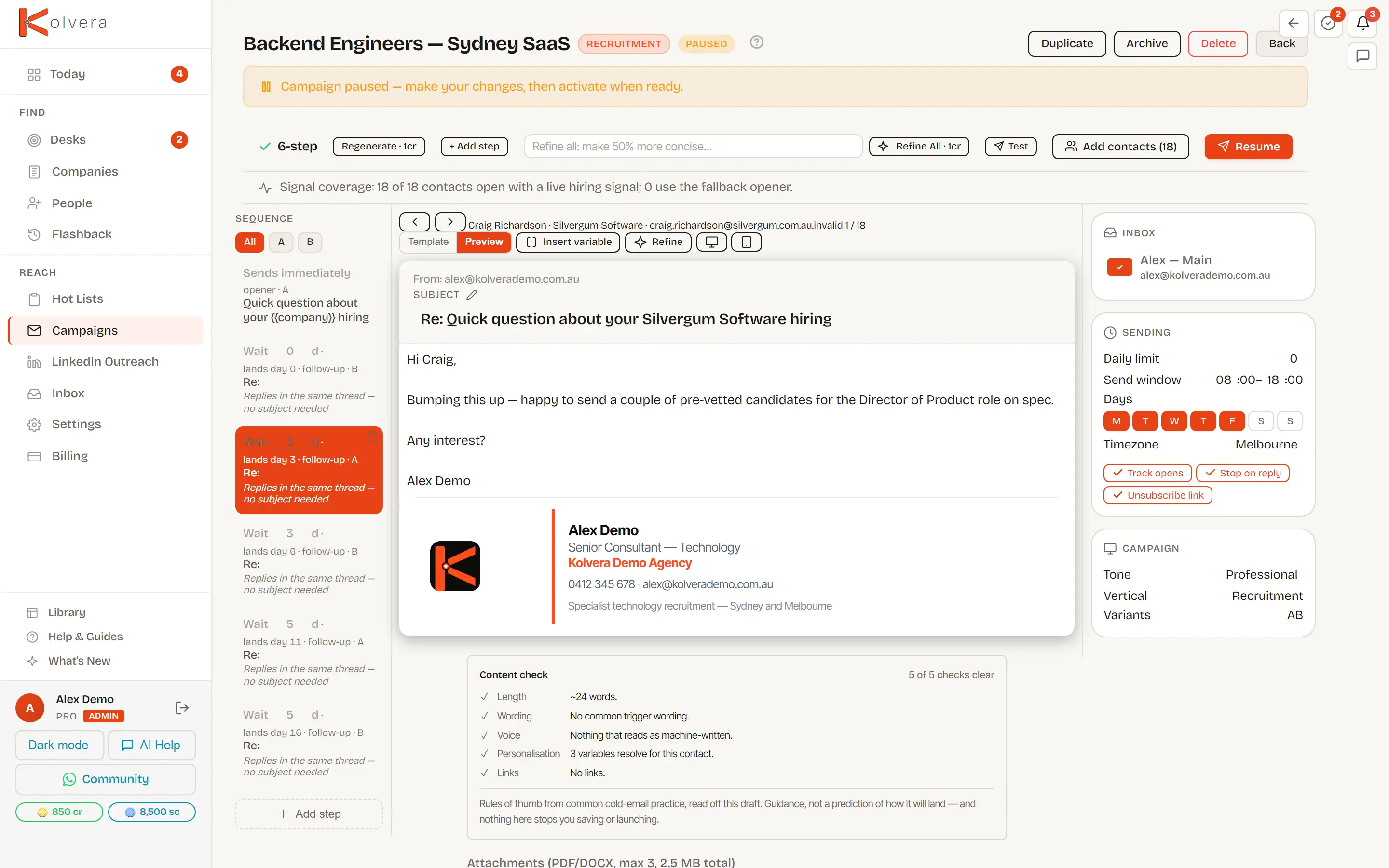 Actual personalised demo message to Craig at Silvergum Software, ready for review